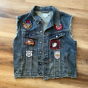 ONE OF A KIND Denim Biker Vest with Patches